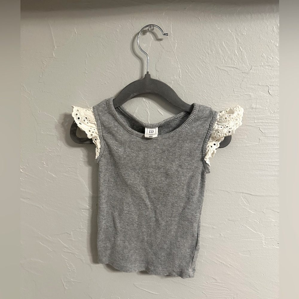 Baby Gap flutter lace gray blouse